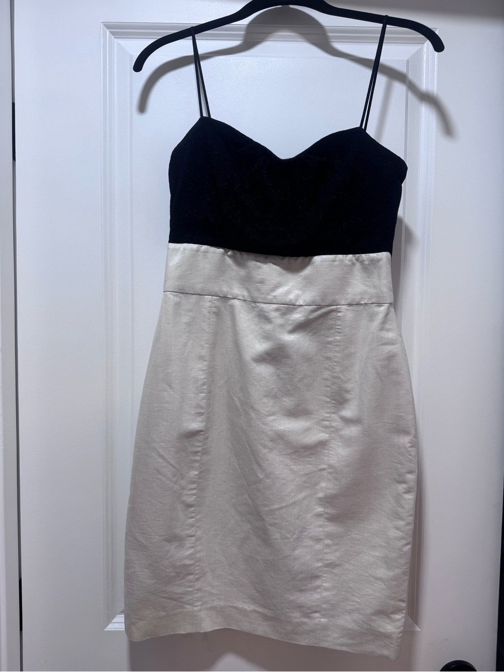 iisli Two-Tone Black and Cream Spaghetti-Strap Mini Dress